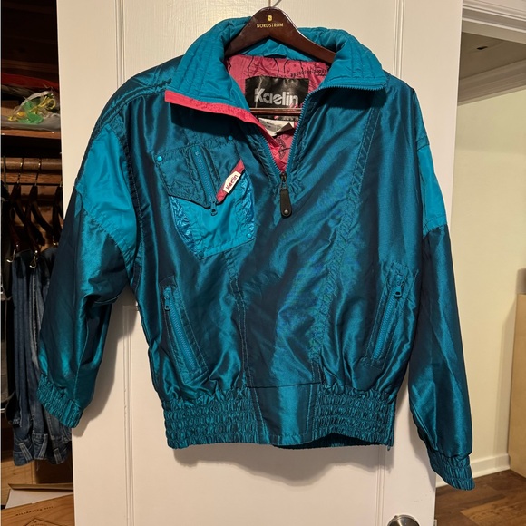 Kaelin Jackets & Blazers - Vintage Women's Teal and Pink Windbreaker Jacket